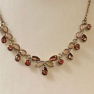 Statement Necklace, Gold-Toned with Peach Stones, 16-19” Adjustable